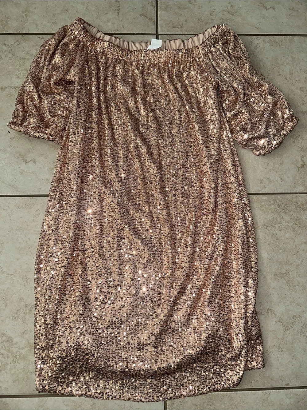 VENUS Rose Gold Off-Shoulder Sequin Midi Dress